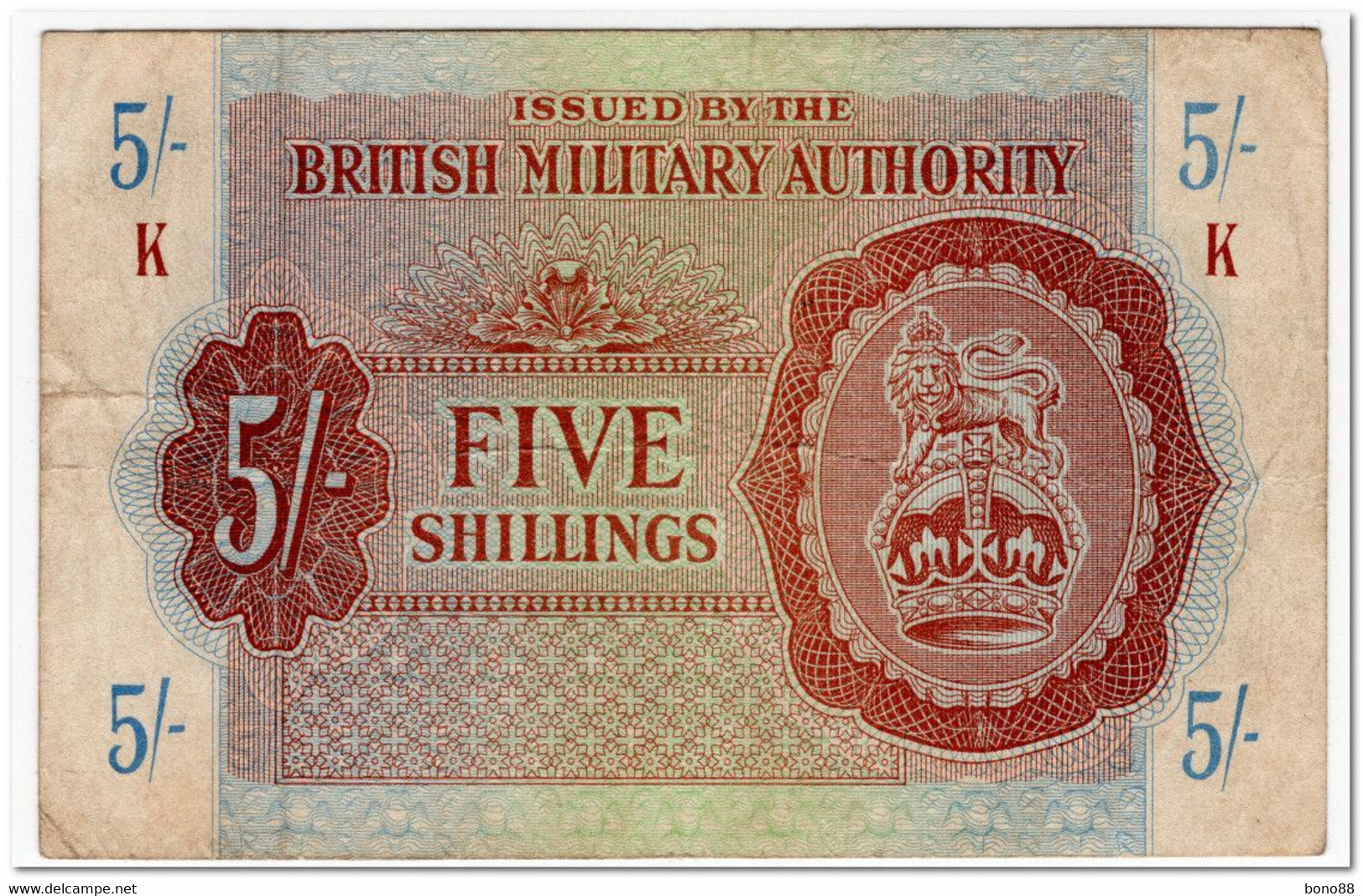 GREAT BRITAIN,BRITISH MILITARY AUTORITY,5 SHILLINGS,1943,P.M4,VF - Britse Militaire Autoriteit