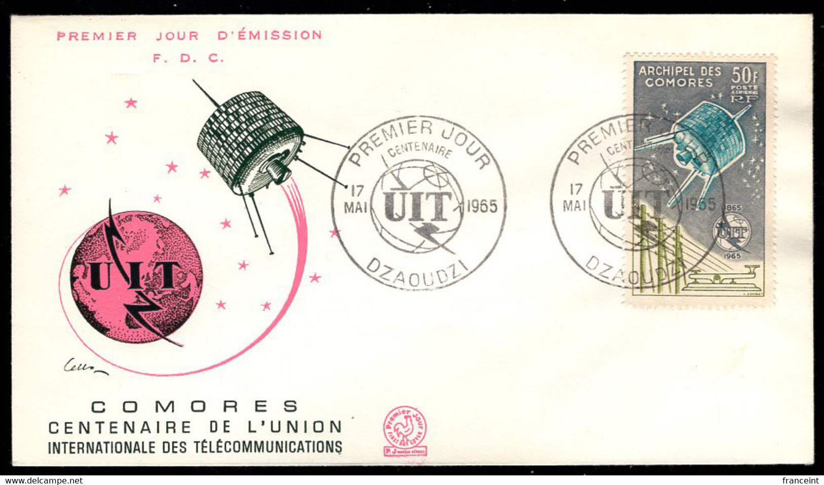 COMORO ISLANDS(1965) Satellite. Telegraph Lines. Morse Code Key. Unaddressed FDC Scott No C14. Yvert No PA14 - Brieven En Documenten