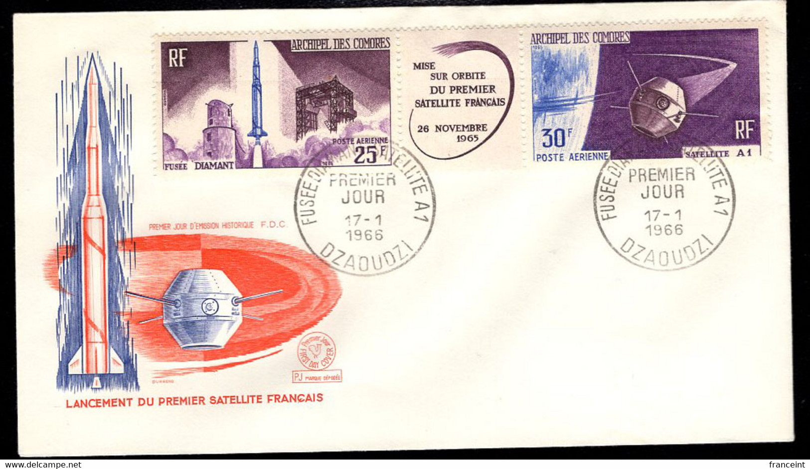 COMORO ISLANDS(1966) Diamant Rocket. Satellite A-1. Unaddressed FDC With Cachet. Scott No C16a. - Covers & Documents