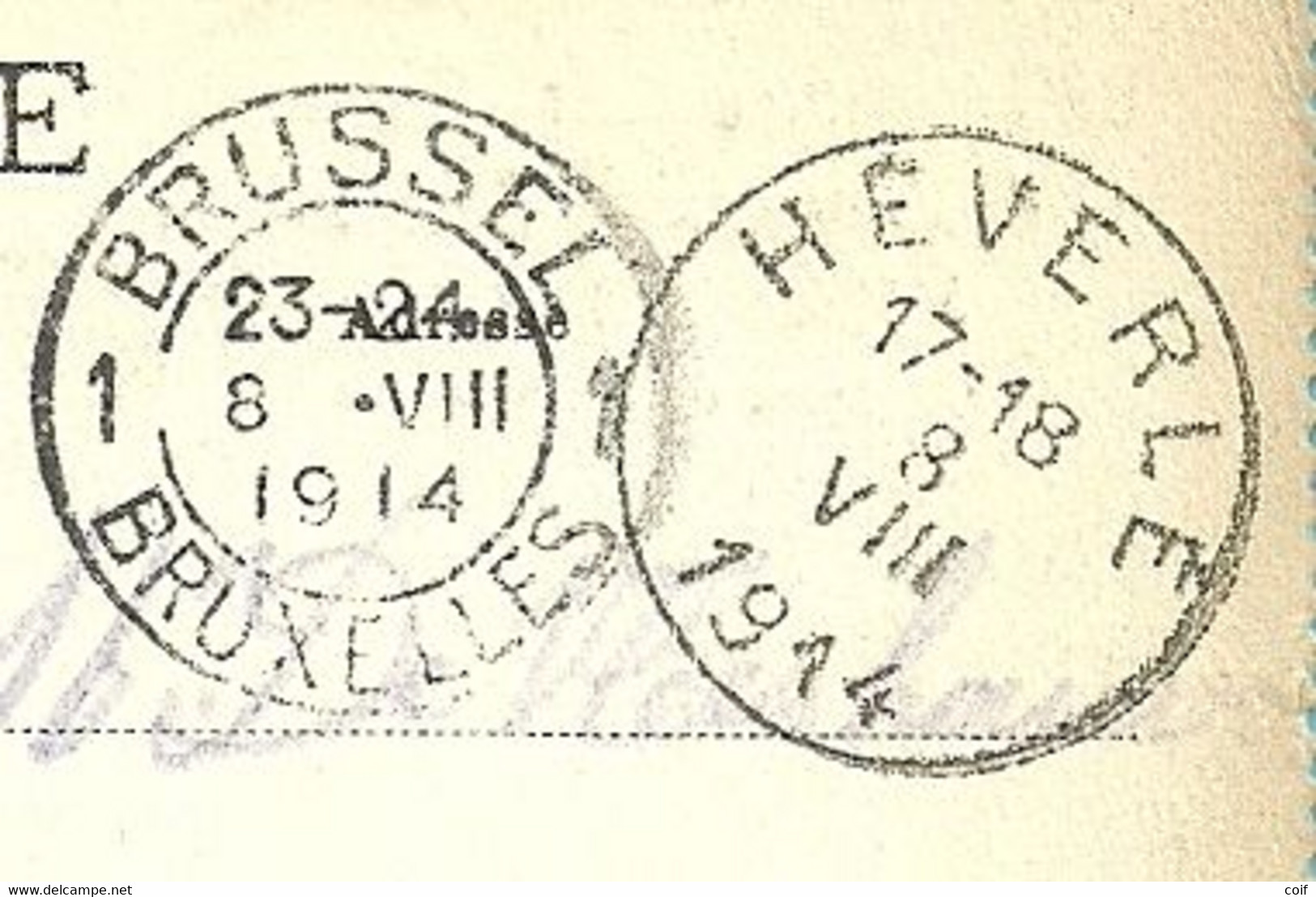 Kaart (verzonden "Corps Des Transports") Stempel HEVERLE Op 8/8/14 Naar BRUXELLES 8/8/14 (Offensief W.O.I) - Unbesetzte Zone