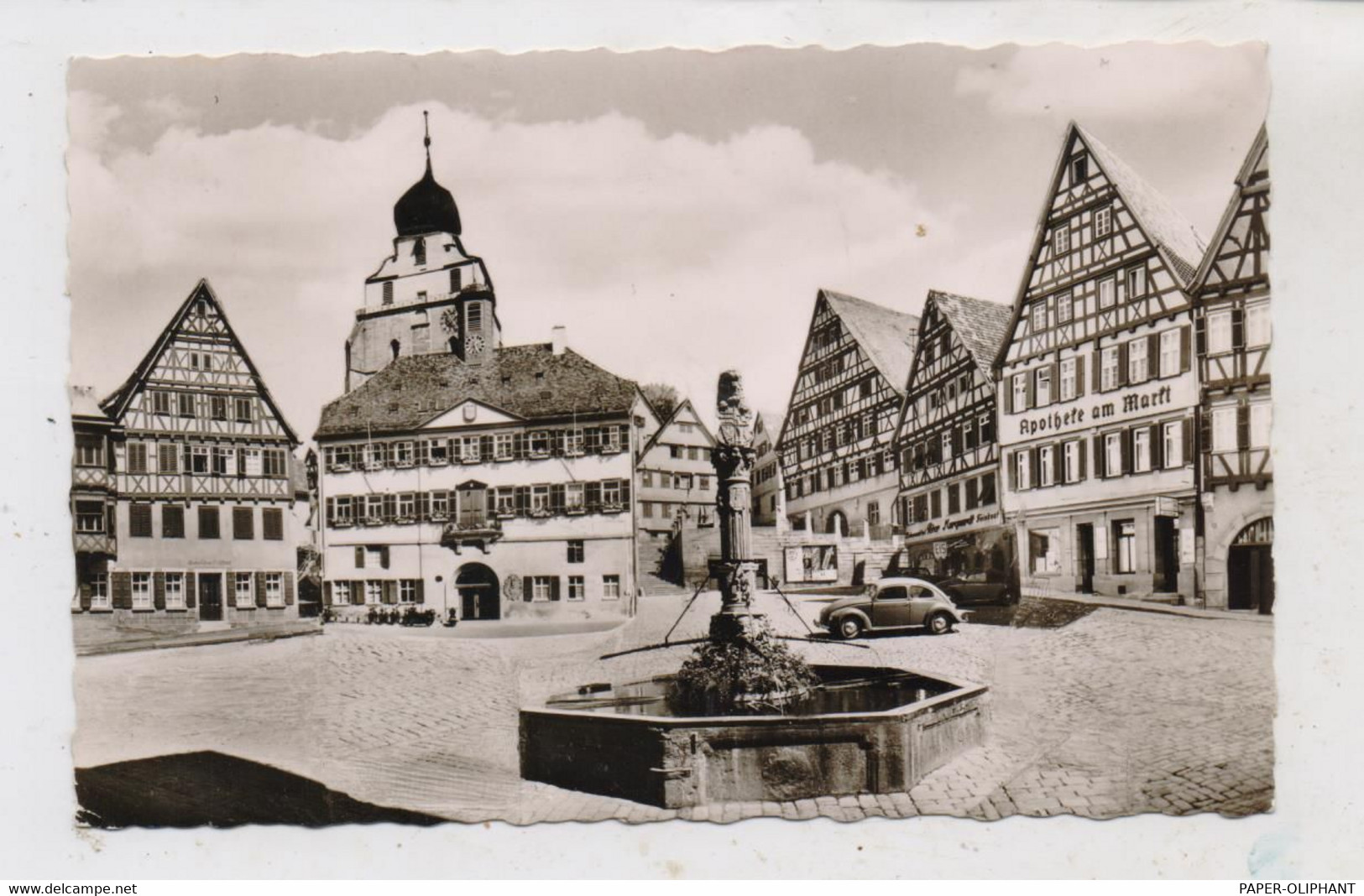 7033 HERRENBERG, Marktplatz, Apotheke Am Markt, VW - Käfer, 1955 - Herrenberg