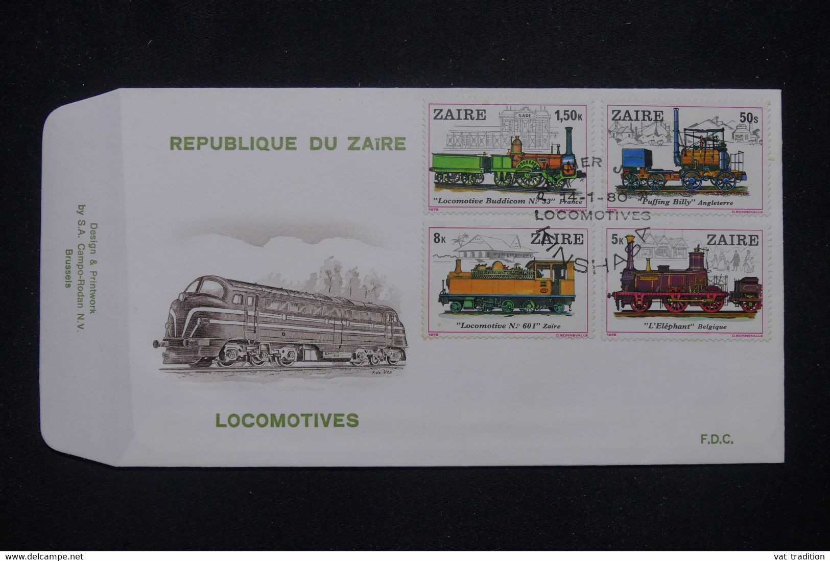 ZAÏRE - Enveloppe FDC En 1980 - Chemin De Fer - L 140102 - 1980-1989