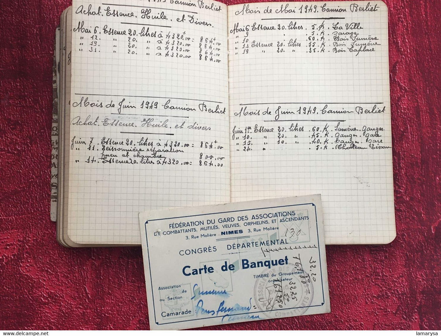 1936 Registre Carnet Entretien Camion Berliet Automobil-Renault-Achat-Essence-Huile-Pneumatique-Réparations Moteur/Boite - LKW