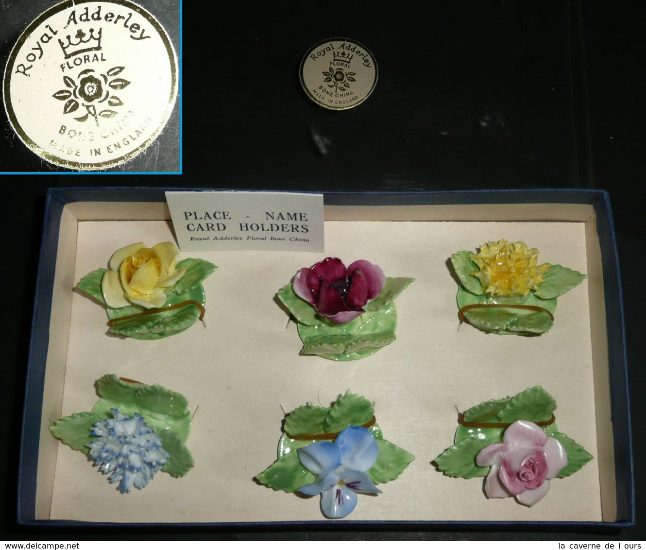 Rare Coffret De 6 Portes-carte Vintage Royal Adderley Bone China Barbotine Porcelaine - Adderley