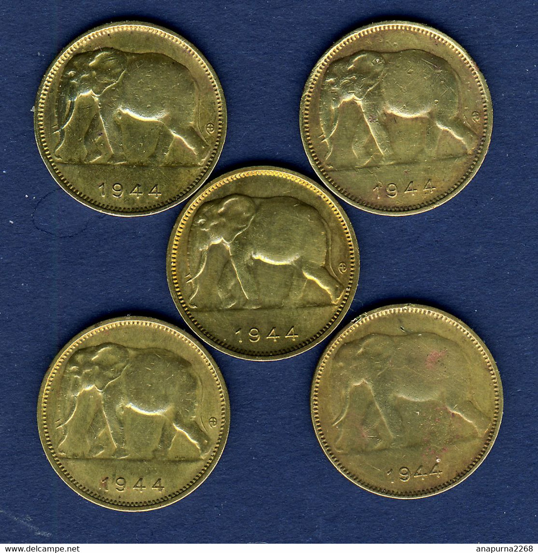 CONGO BELGE ....5 PIECES DE 1 FRANC 1944 - 1934-1945: Leopold III.