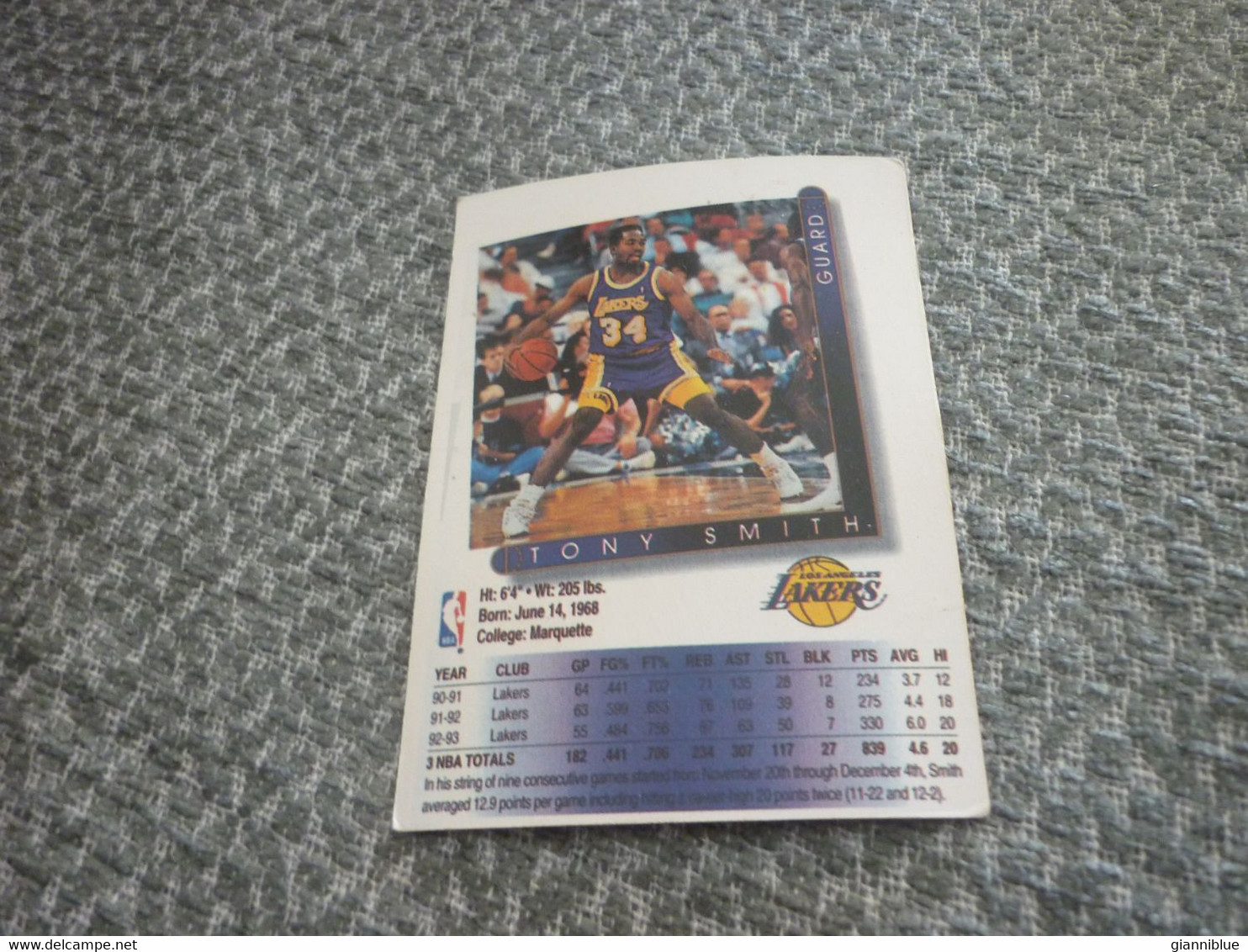 Tony Smith Los Angeles Lakers Basket Basketball '90s Rare Greek Edition Card - 1990-1999