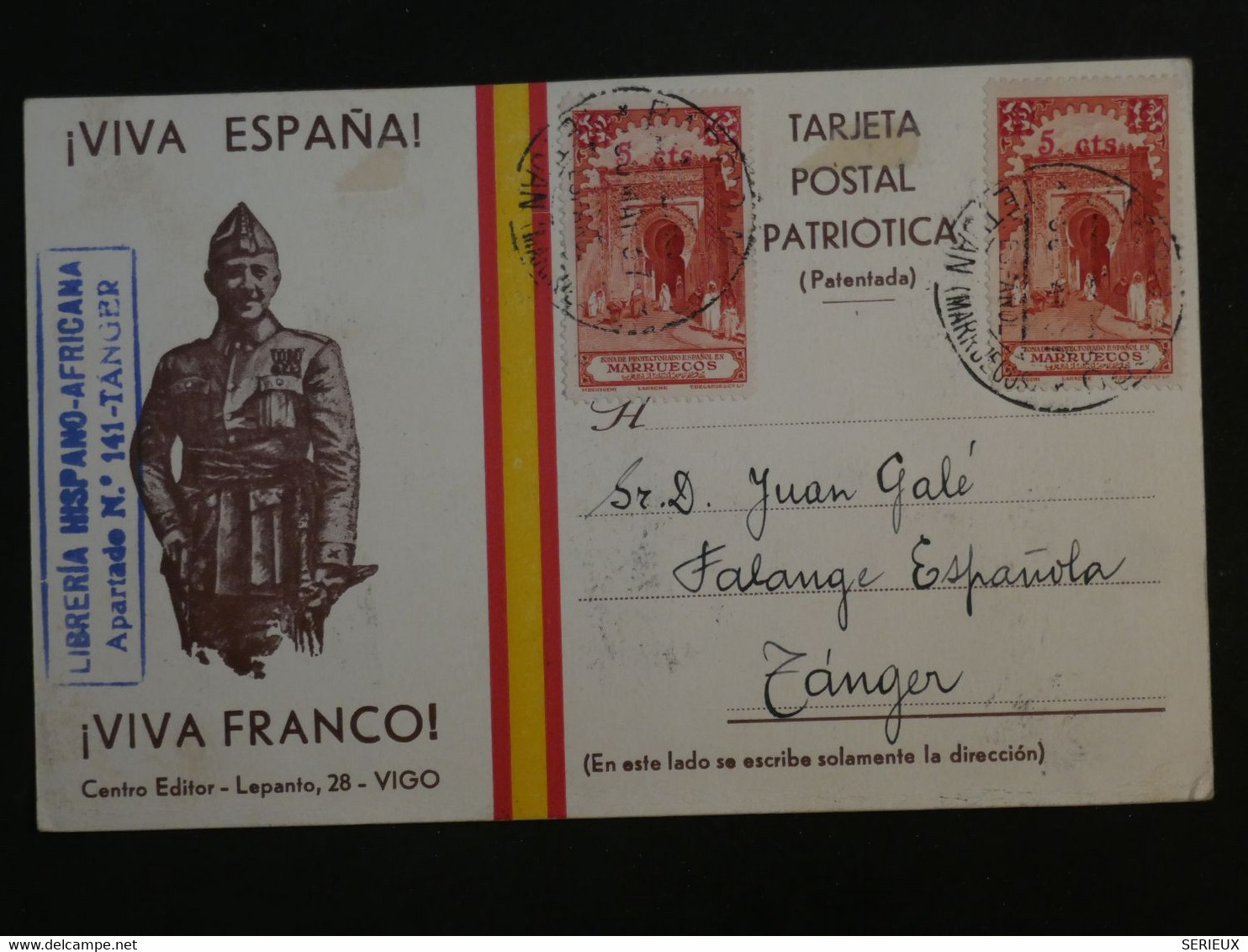 BO7 ESPANA BELLE CARTE  1957  A TANGER  +VIVA FRANCO +AFFRANCH. INTERESSANT++ - Autres & Non Classés