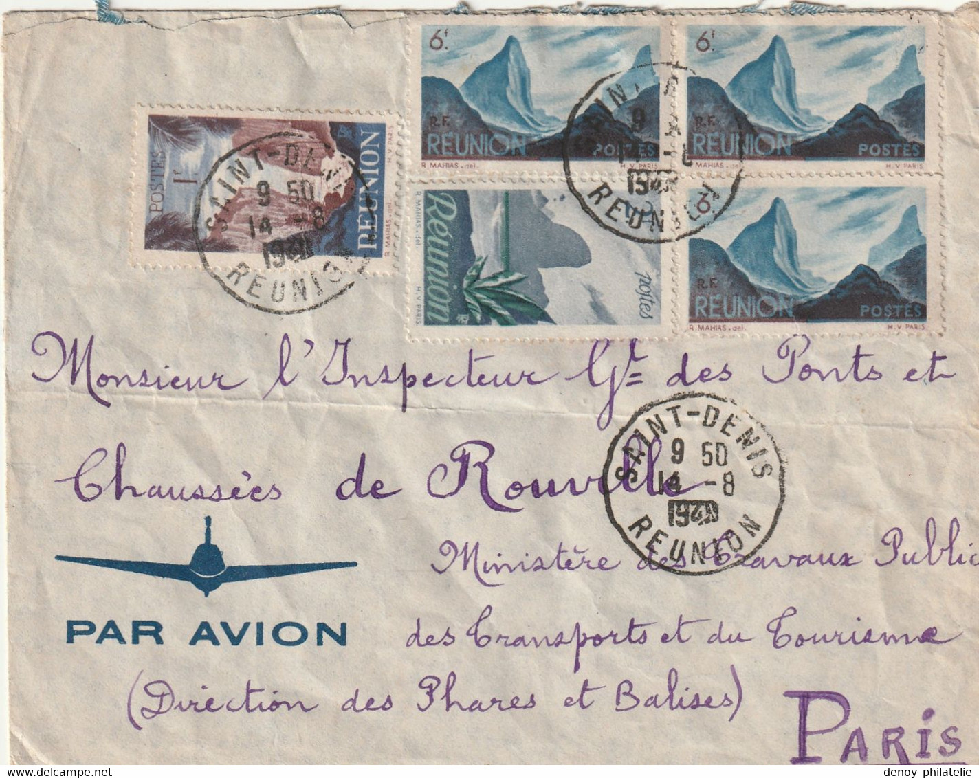 LETTRE DE LA REUNION A DESTINATION DE PARIS 1948 - Storia Postale