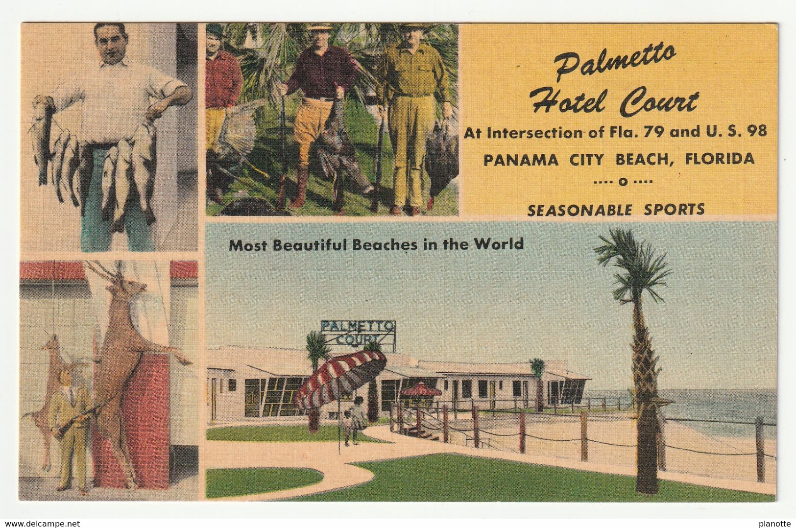 Florida - Panama City Beach- - PALMETTO Hotel Court - Linen Pc 1950s - Huntig / Fishing - Chasse Et Peche - Panama City