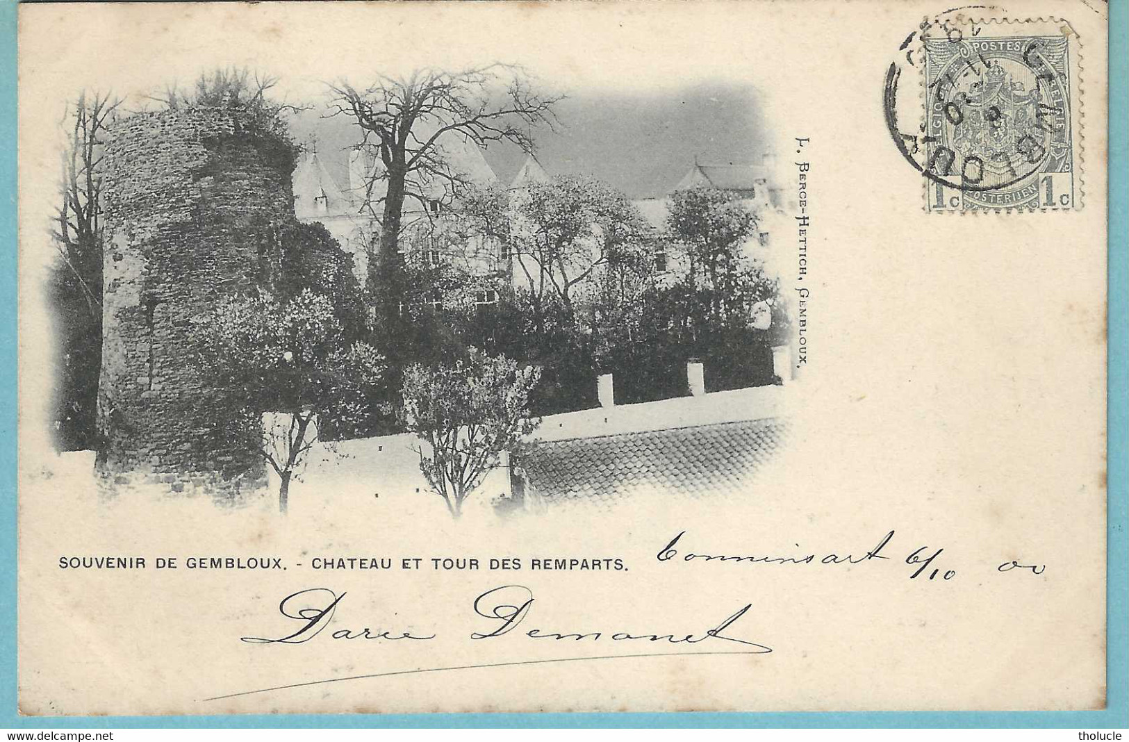 Souvenir De Gembloux-Château Et Tour Des Remparts-Cachet Arrivée "Gosselies-1900"-J.Berce-Hettich, Gembloux - Gembloux