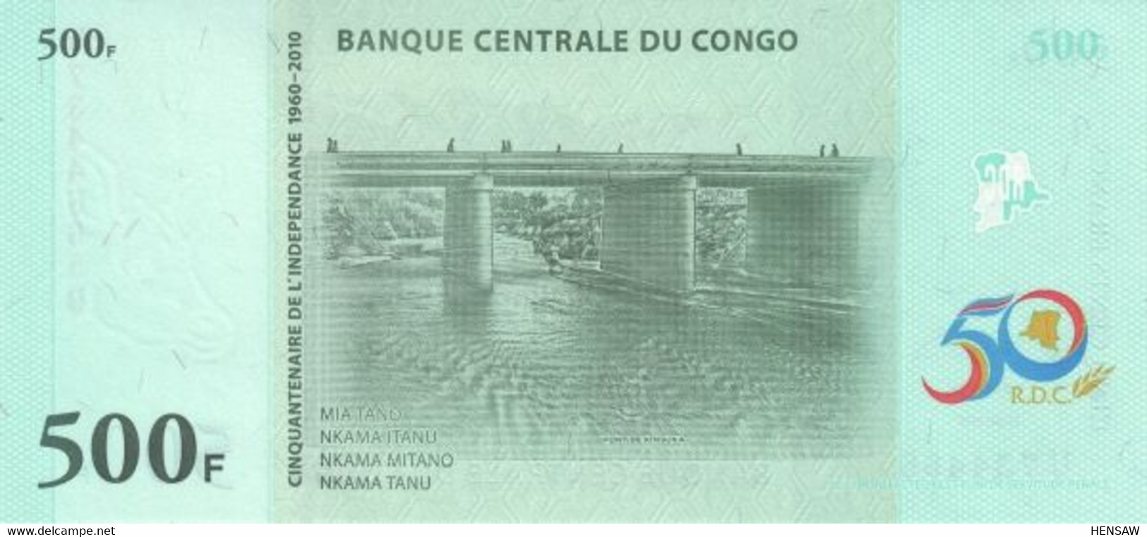 CONGO 500 FRANC 2010 P 100 UNC SC NUEVO - Democratische Republiek Congo & Zaire