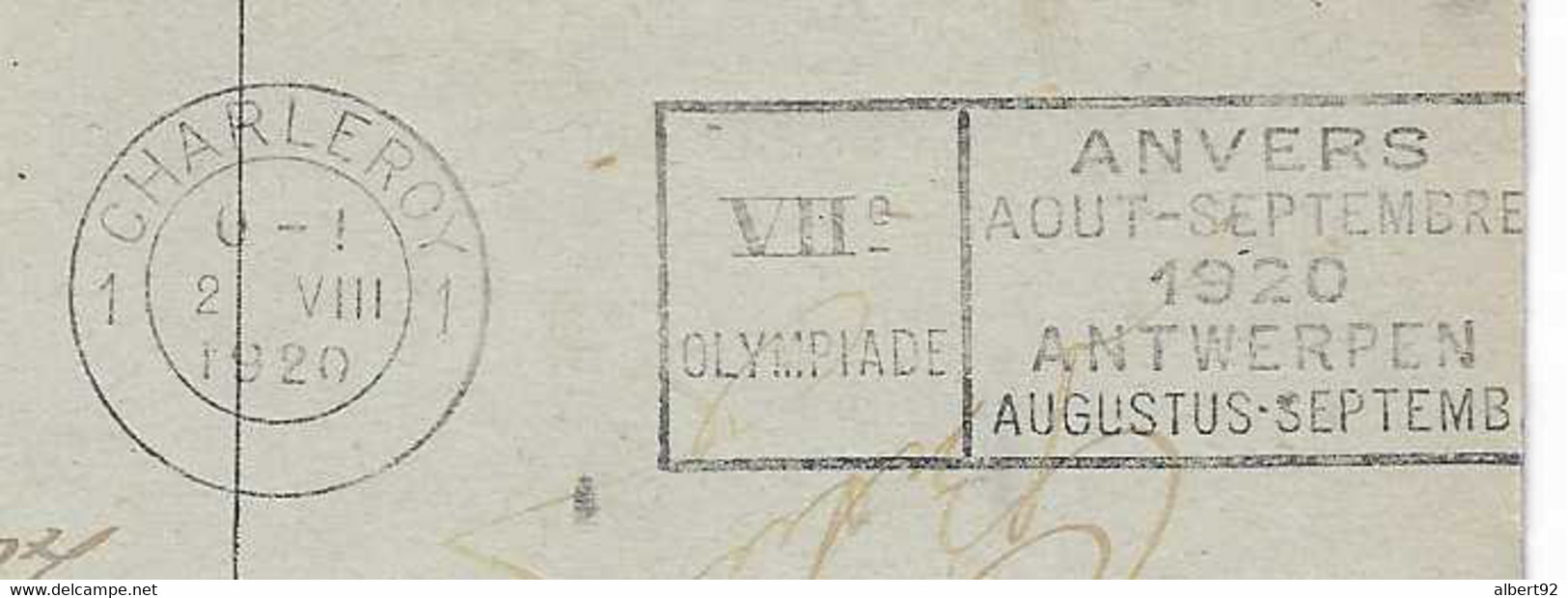 1920 Jeux Olympiques D'Anvers: Bureau Postal De Charleroy (en Arrivée) - Zomer 1920: Antwerpen