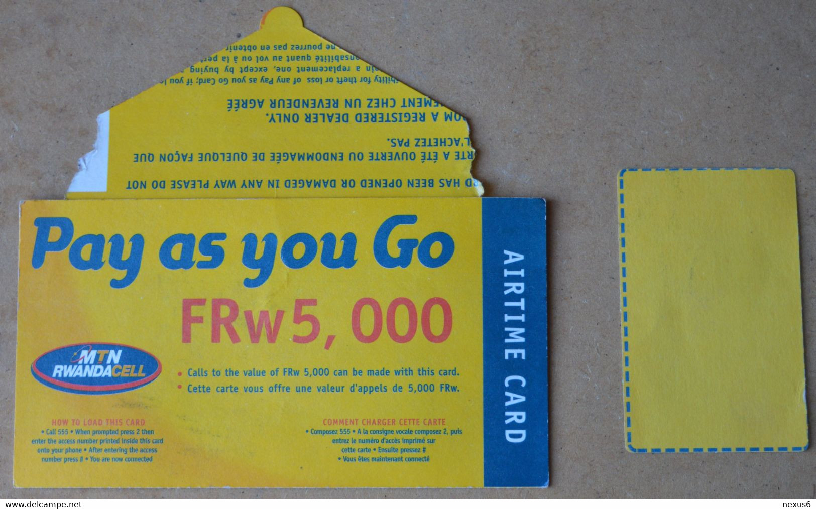 Rwanda - MTN RwandaCell - Paper GSM Refill In Envelope Type, 5.000RF, Used - Rwanda