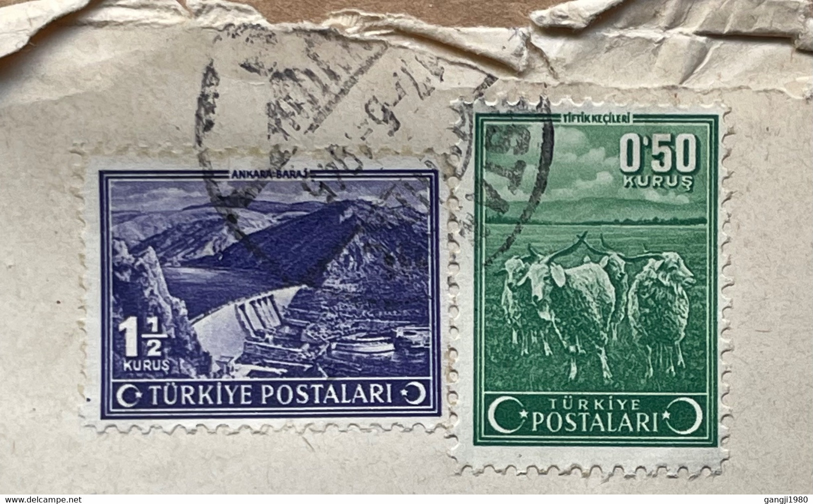 TURKEY-1945, COVER USED TO USA, JOHN CAOUKI & CO.FIRM, 1943 STAMP MOHAIR GOATS, ANKARA RESERVOIR, WATER SUPPLY, ISTANBUL - Briefe U. Dokumente