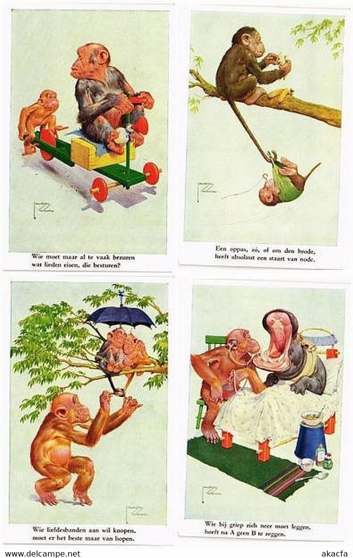 LAWSON WOOD ARTIST SIGNED ANIMALS MONKEY 12 Vintage Postcards (L5551) - Wood, Lawson