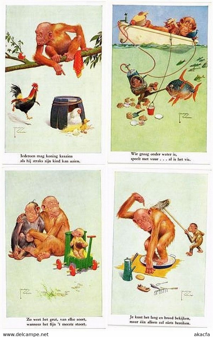 LAWSON WOOD ARTIST SIGNED ANIMALS MONKEY 12 Vintage Postcards (L5551) - Wood, Lawson