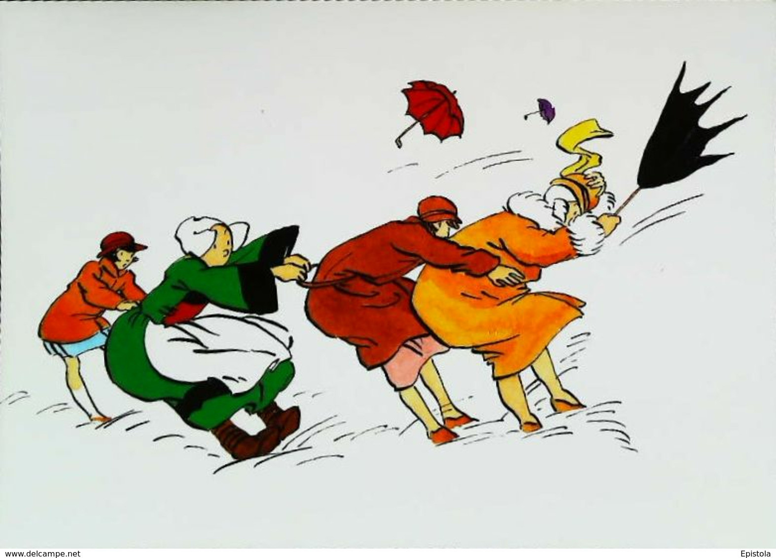 Carte Postale    Bande Dessinée Les Promenades De Bécassine    Vent   Parapluie     2001   Wind  Umbrella - Bécassine