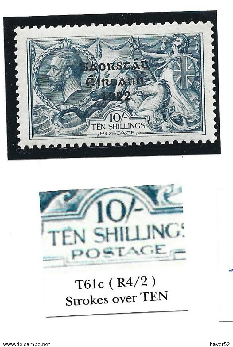 1922-3 Thom Saorstat 10 Shilling  With Variety Strokes Over Ten, Not Often Seen On This Print ! - Neufs