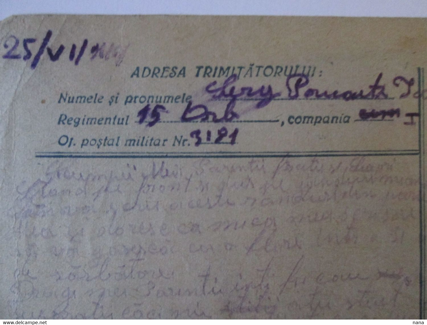 Roumanie Entier Pos.militaire Gratuite Cens.1944 Par La Poste Militaire Bureau 3181/Free Milit.pc.cens.1944 M.P.O.3181 - Lettres & Documents