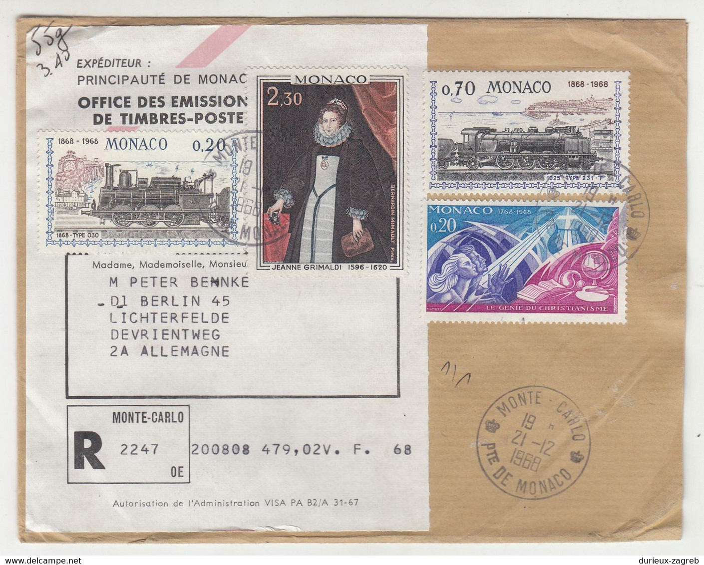 Monaco Letter Cover Registered Posted 1968 B230205 - Lettres & Documents