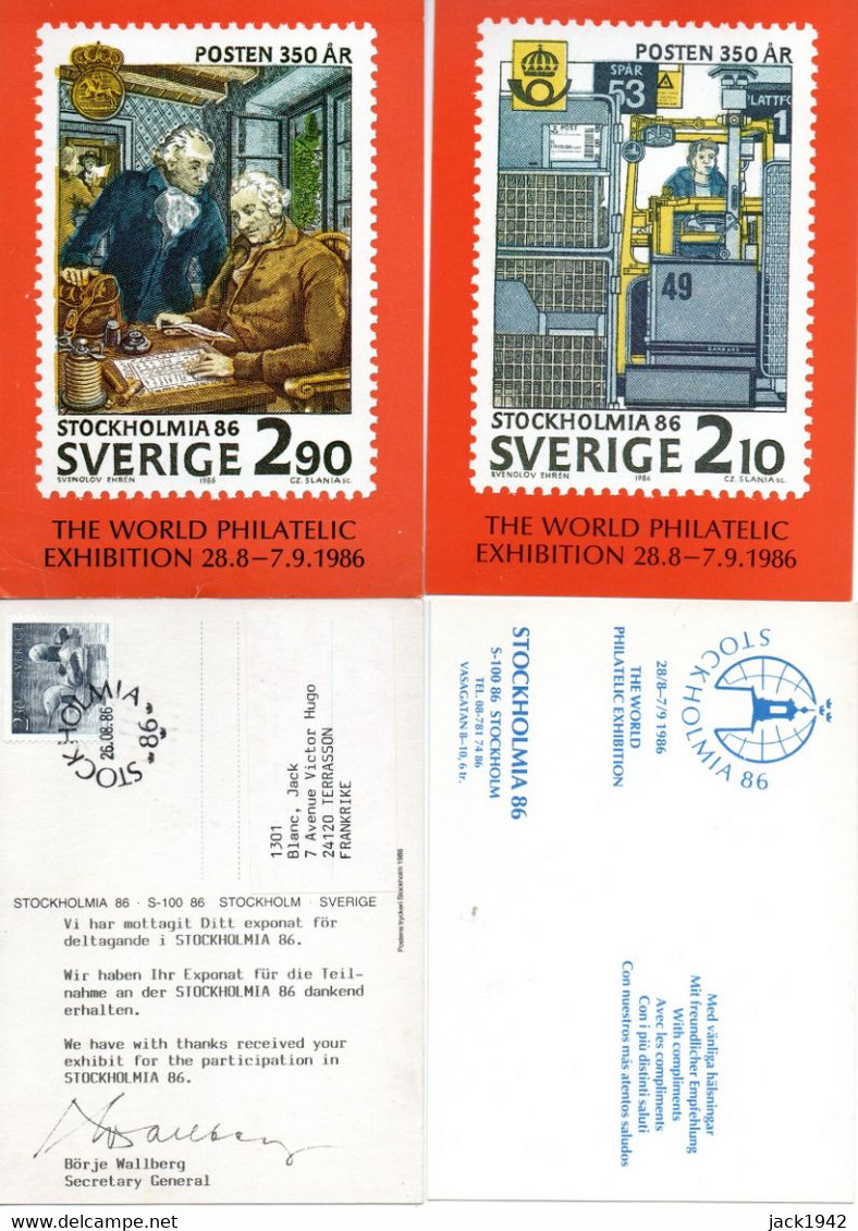 Sweden - Stockholmia 86 Exhibition Catalogue + Publi-report + 3 Exhibitor's Cards + Permanent Exhibitor's Pass - Filatelistische Tentoonstellingen