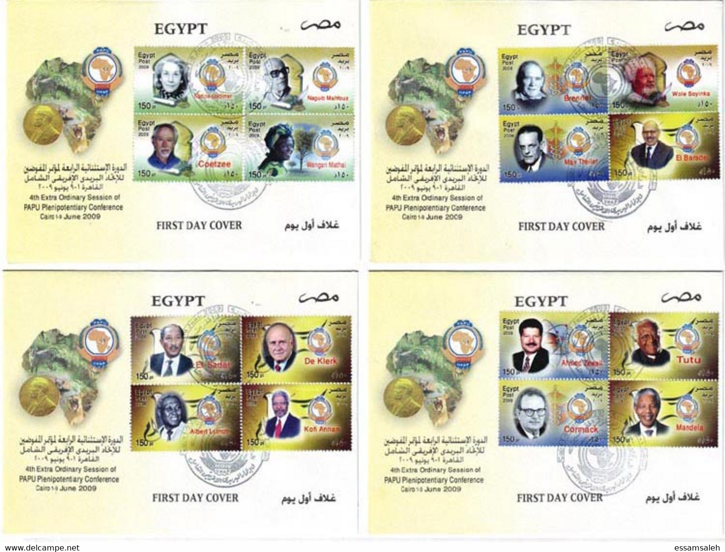 EGs30517 Egypt 2009 FDC Nobel Prize Laureates - African Winners (4 Covers) - Briefe U. Dokumente