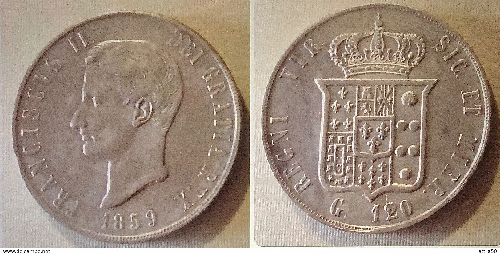 NAPOLI - FRANCESCO II DI BORBONE - PIASTRA D'ARGENTO 120 GRANA - Gr. 27,53- ASW 37 Mm.- Contorno In Rilievo- 1859 - +SPL - Deux Siciles