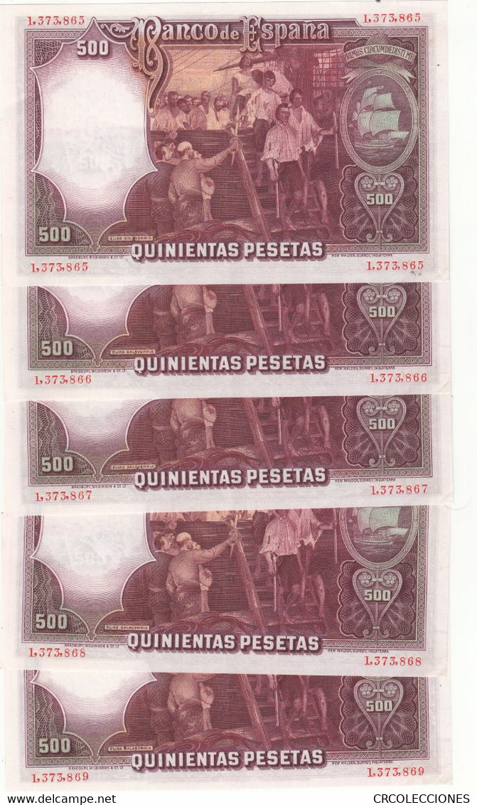CRBS0674 5 BILLETES CORRELATIVOS ESPAÑA 500 PESETAS 1931 - 1000 Peseten