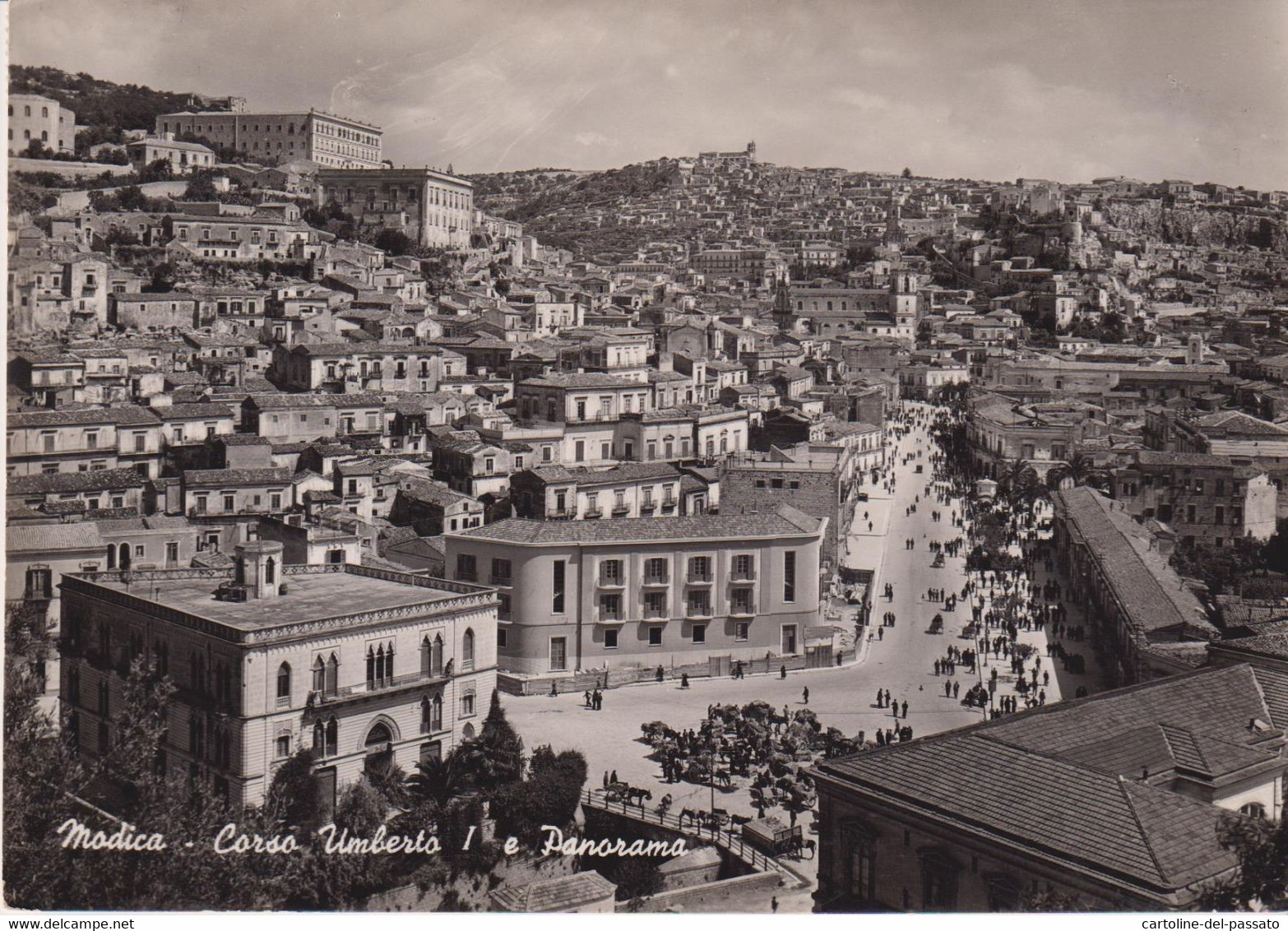 MODICA  CORSO UMBERTO I°  E PANORAMA  VG  1952 - Modica