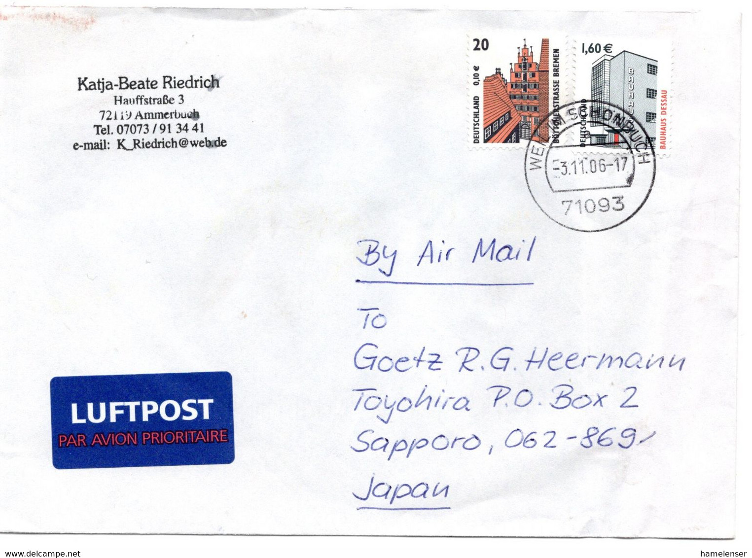 64101 - Bund - 2006 - €1,60 SWK MiF A LpBf WEIL IM SCHOENBUCH -> Japan - Covers & Documents