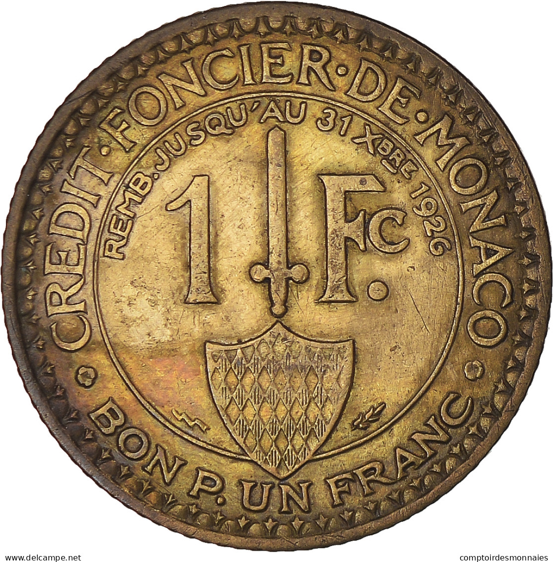 Monnaie, Monaco, Louis II, Franc, 1924, Poissy, TB+, Bronze-Aluminium - 1922-1949 Louis II