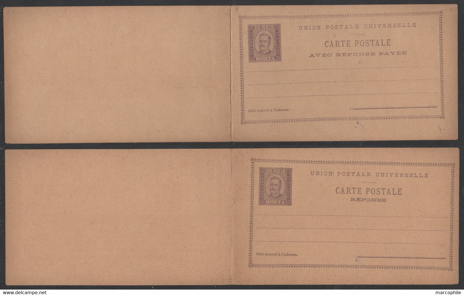 HORTA - AZORES - PORTUGAL / ENTIER POSTAL DOUBLE - REPONSE PAYEE 20/20 R. LILAS (ref 8171c) - Horta