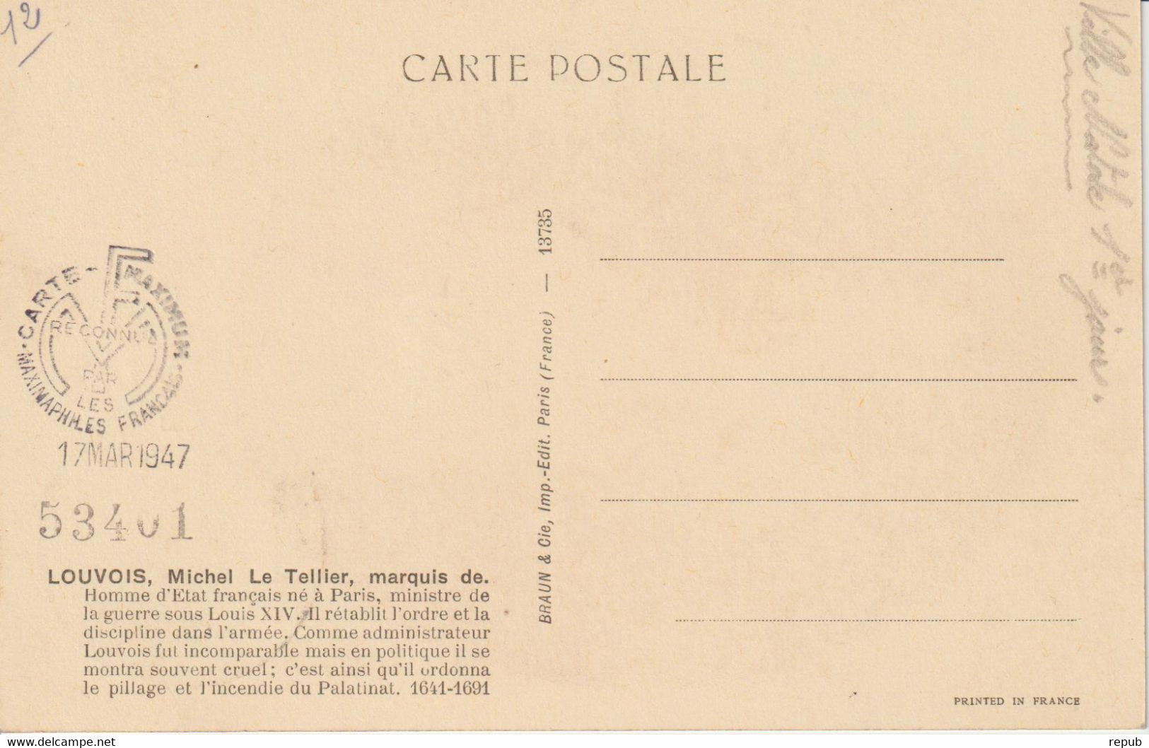 France Carte Maximum Journée Du Timbre 779 Paris 1947 - 1940-1949