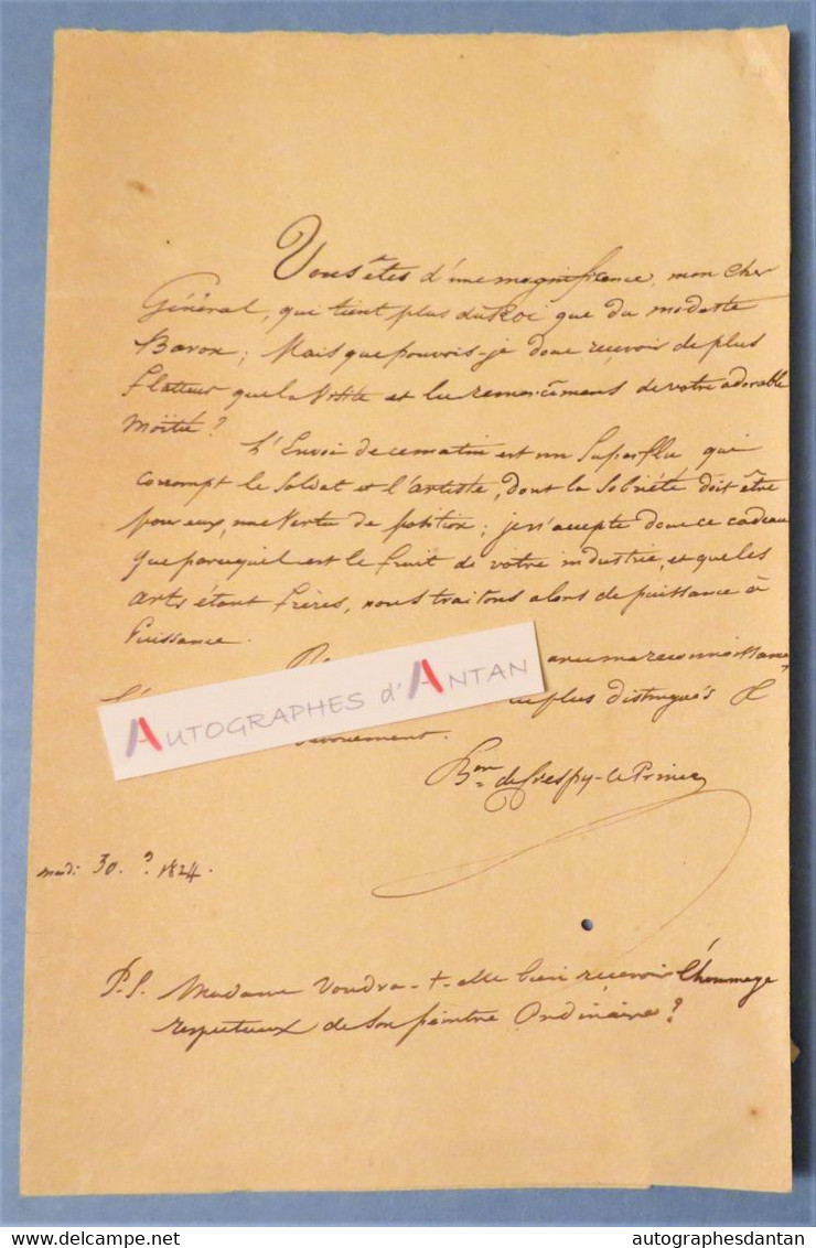 ● L.A.S 1824 Baron Charles Edouard De CRESPY Le PRINCE Peintre Militaire Archéologue > Baron Aclocque Saint André Lettre - Maler Und Bildhauer