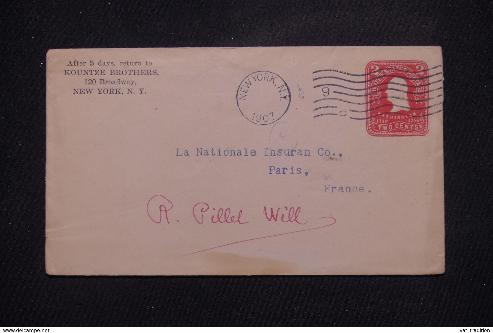 ETATS UNIS - Entier Postal Commercial De New York Pour Paris En 1907 - L 140512 - 1901-20