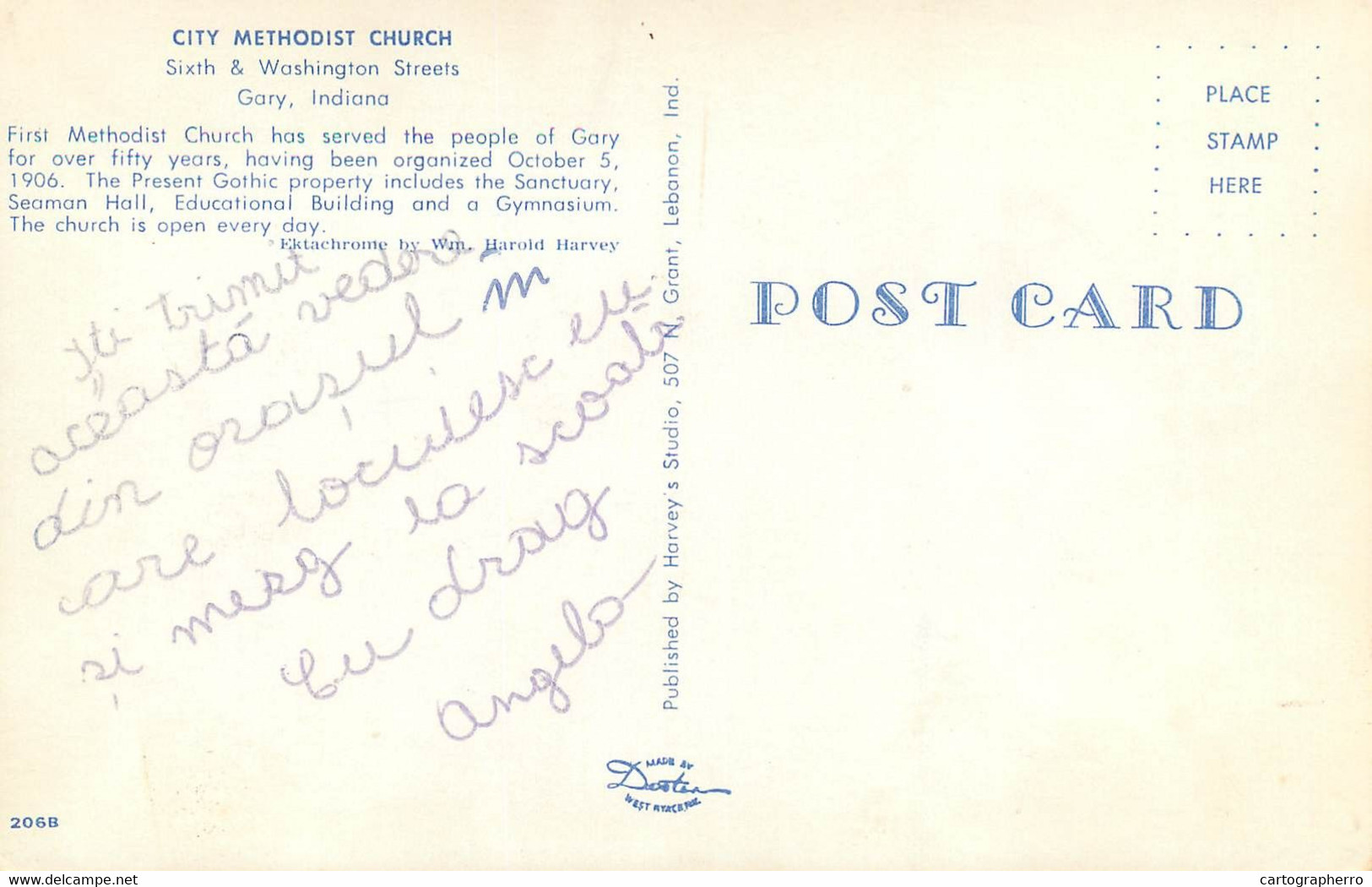 Postcard USA Gary IN City Methodist Church - Gary