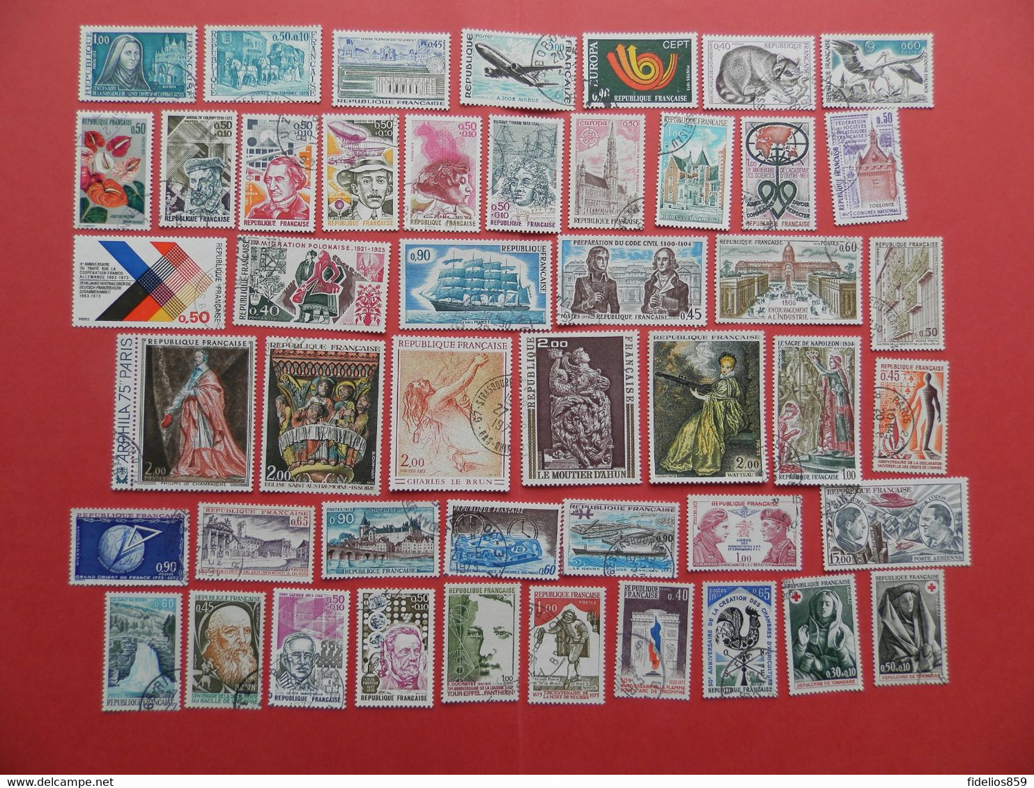 FRANCE OBLITERES LUXE : ANNEE COMPLETE 1973 SOIT 46 TIMBRES POSTE DIFFERENTS + PA 48 - 1970-1979