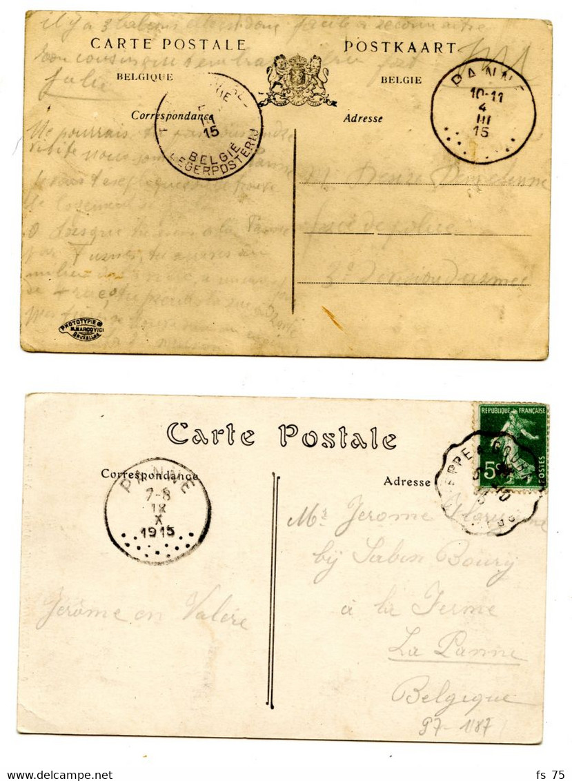 BELGIQUE - LOT DE 4 CARTES POSTALES ADRESSEES EN BELGIQUE NON OCCUPEE, 1915 - Zona No Ocupada