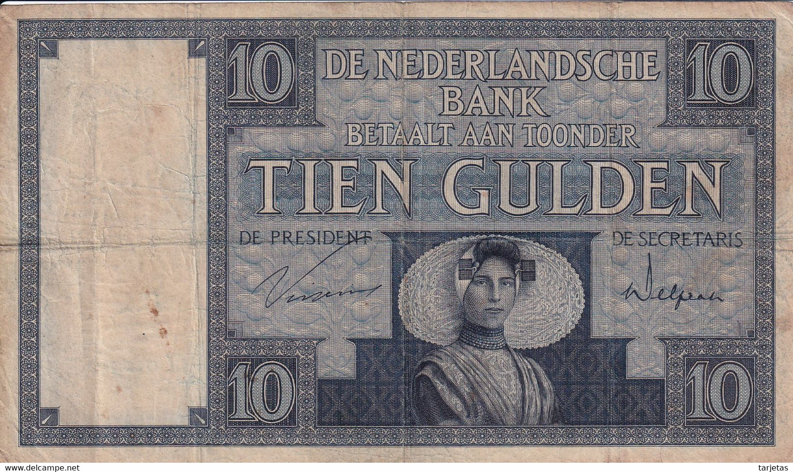 BILLETE DE HOLANDA DE 10 GULDEN DEL 30 DE APRIL 1931  (BANKNOTE)  MUY RARO - 10 Gulden