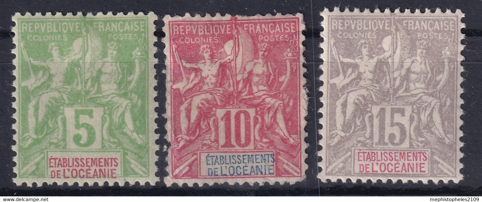 ÉTABLISSEMENTS DE L'OCÉANIE 1900-07 - Canceled - YT 14, 15, 16 - Used Stamps