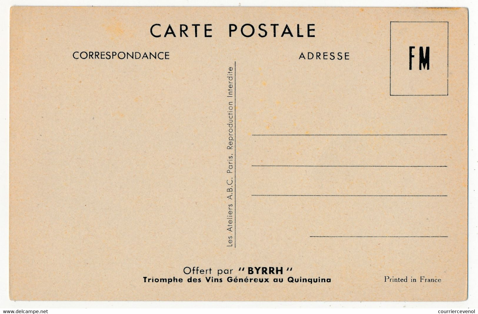 FRANCE - Carte De Franchise Militaire Publicité BYRRH - C'est Un Petit Beaujolais 36, Messieurs... - Storia Postale