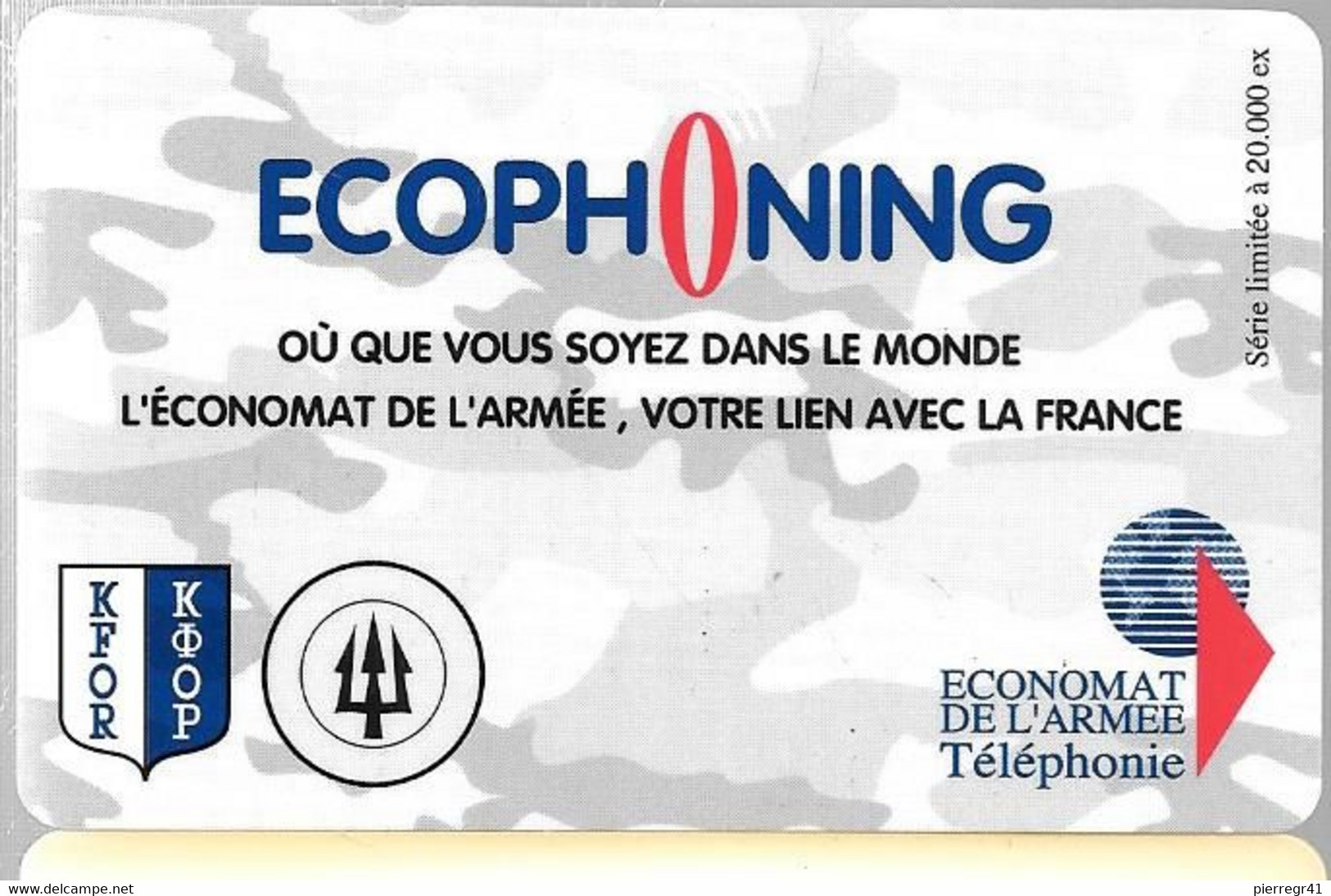 CARTE-PREPAYEE-MILITAIRE- ECOPHONING-DIVISION TRIDANT-GRIS PALE-PALE-20000Ex-TBE -  Kaarten Voor Militair Gebruik