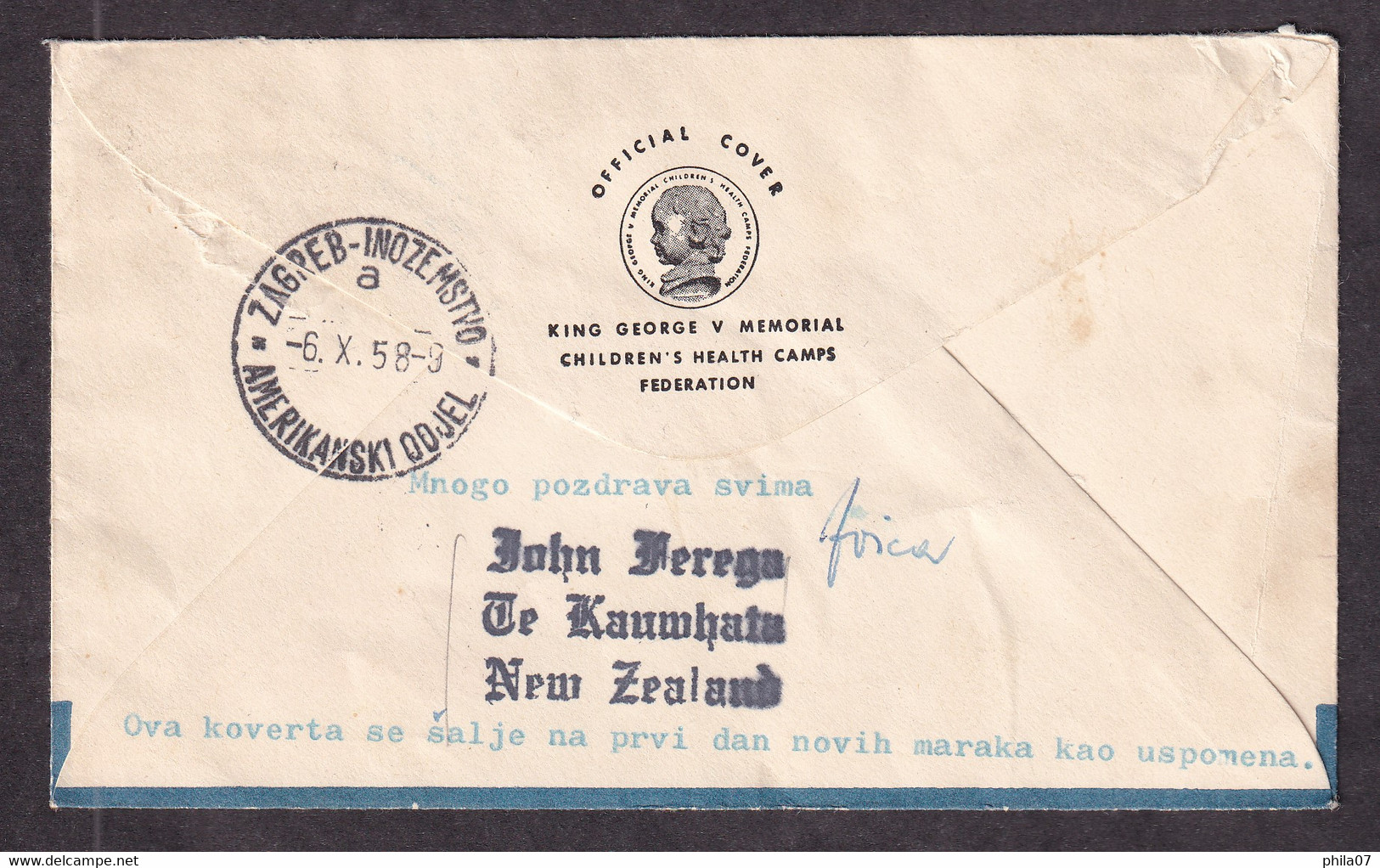 NEW ZEALAND - Commemorative Envelope Sent From Te Kauwgata To Zagreb (Yugoslavia) 1958. Nice Franking And .../ 2 Scans - Storia Postale