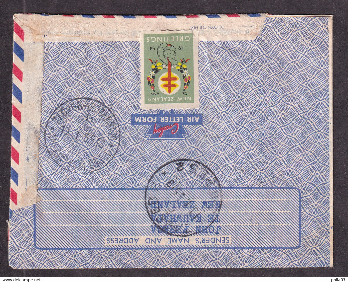 NEW ZEALAND - Envelope For Airmail Sent From Te Kauwgata To Zagreb (Yugoslavia) 1954. Nice Franking And .../ 4 Scans - Briefe U. Dokumente