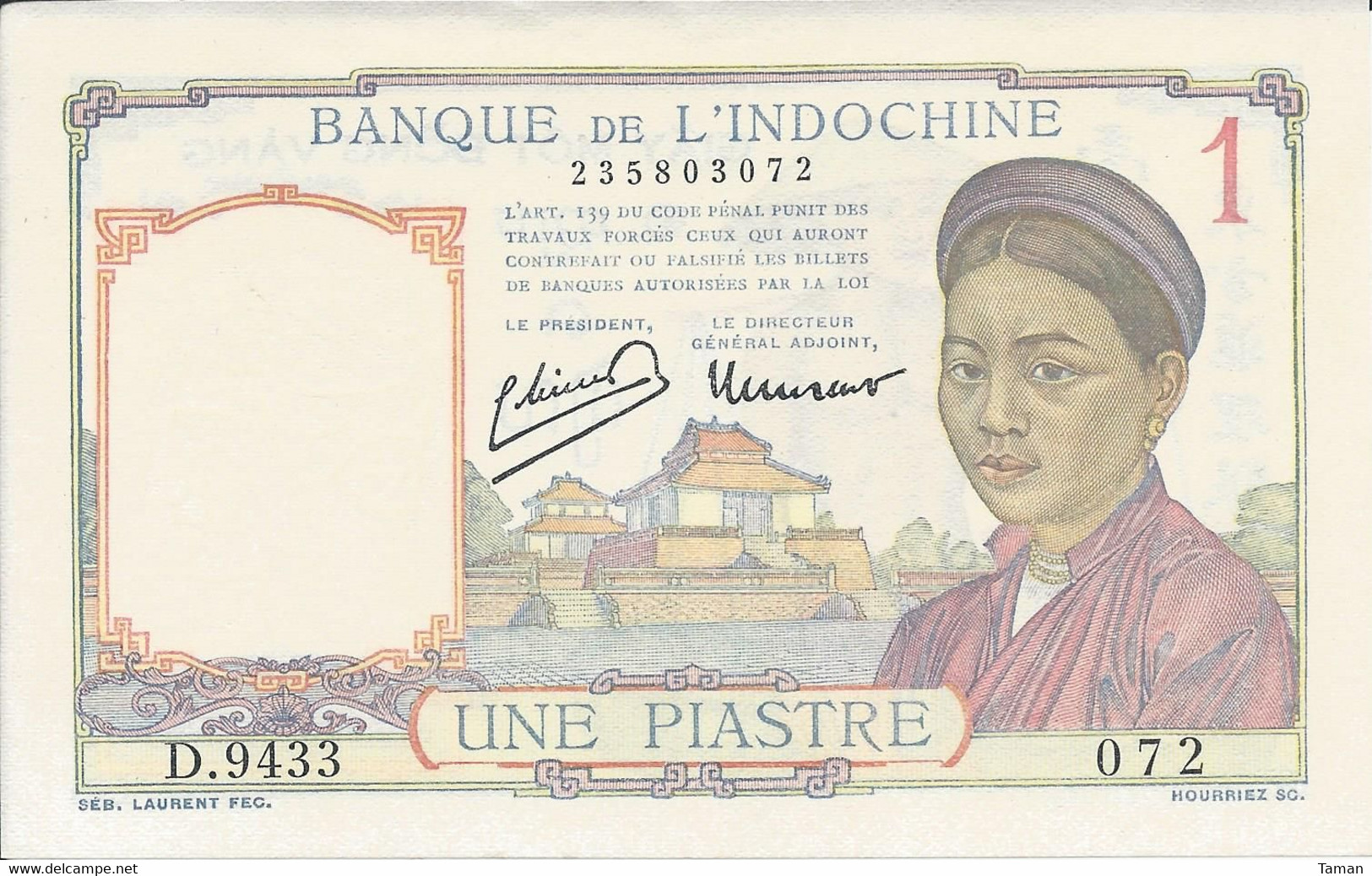 INDOCHINE  -  1  Piastre   Nd(1949)   -- UNC -- - Indochina