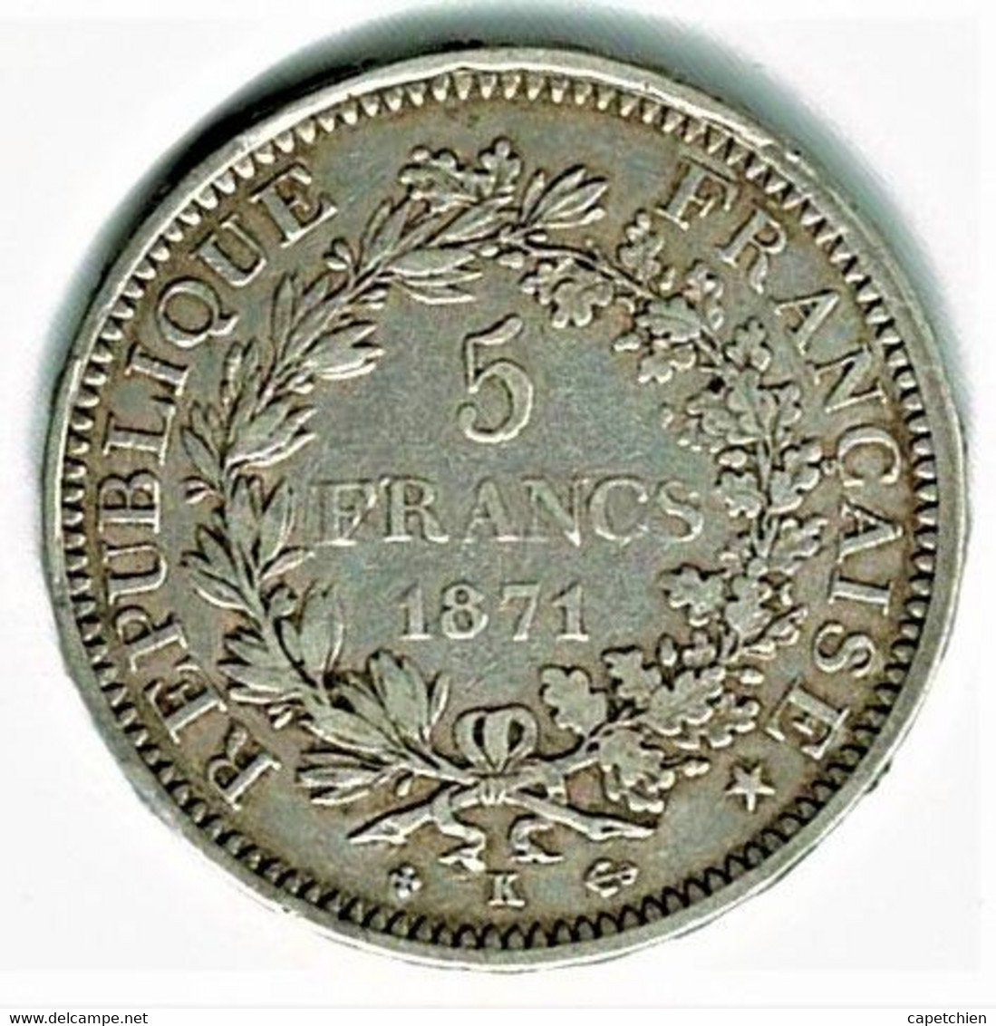 FRANCE // ECU DE 5 FRANCS / GOUVERNEMENT DE DEFENSE NATIONALE/ 1871 K BORDEAUX / 24.71 G  / RARE - 1870-1871 Regering Van Nationale Verdediging