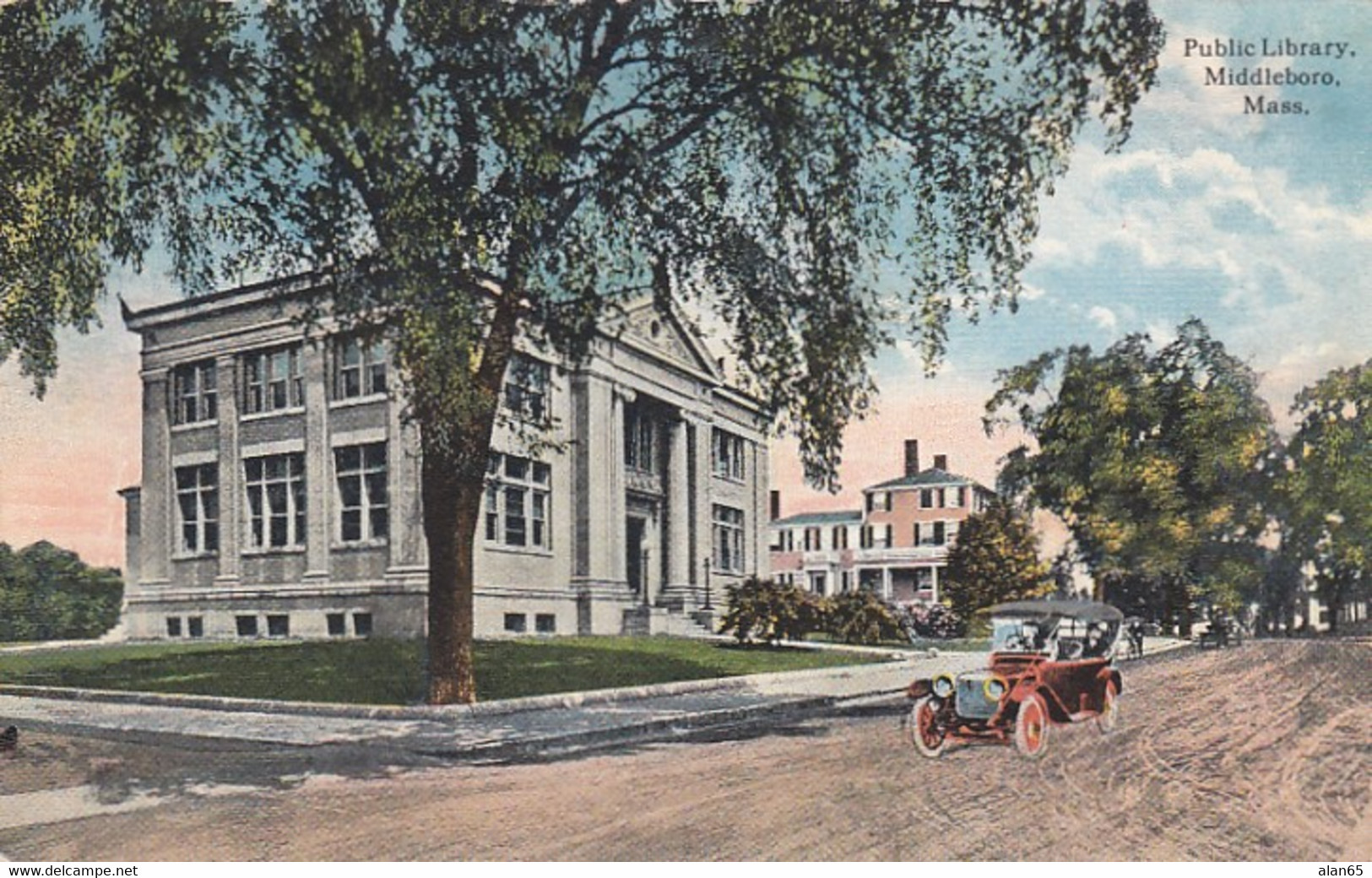 Middleboro Massachusetts, Public Library Building Architecture, C1910s Vintage Postcard - Bibliotheken