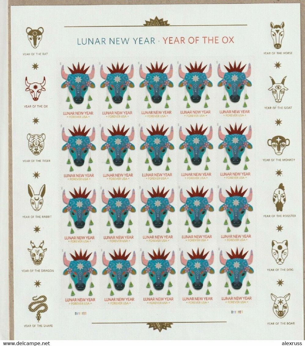 US 2021 Chinese Lunar New Year Series: Year Of The Ox, Sheet Of 20 Forever Stamps, Special Print, VF MNH**,,See Pics !! - Nuevos