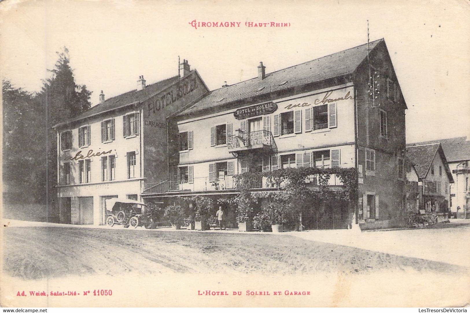 FRANCE - 90 - GIROMAGNY - L'Hôtel Du Soleil Et Garage - Welck 11050 - Carte Postale Ancienne - Giromagny