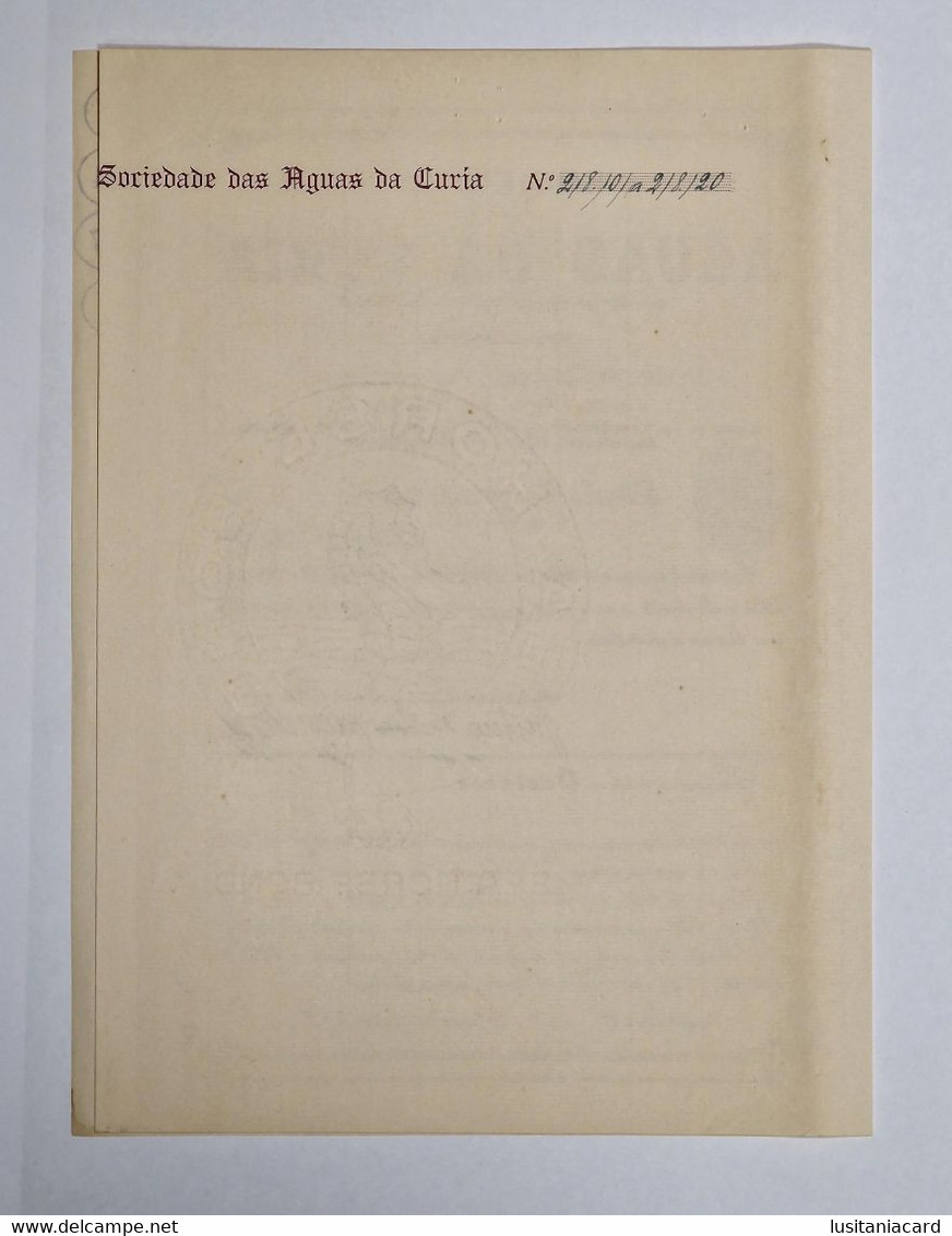 PORTUGAL-ANADIA-CURIA-Sociedade Das Aguas Da Curia-Titulo De Vinte Acções  Nº218101 A 218120 - 1923 - Water